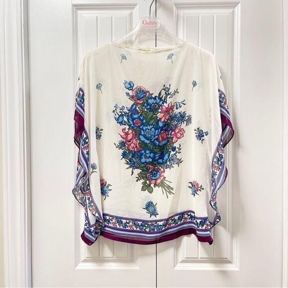 Vintage Silk Poncho Blouse / Kimono Tunic From Italy - Picture 1 of 10